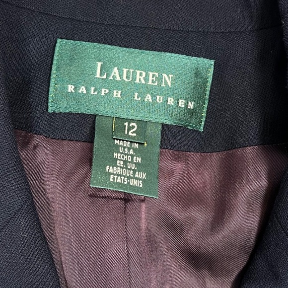 Lauren Ralph Lauren Blazer Womens 12 Navy Blue Wool Crest Gold Button Preppy - Picture 5 of 7